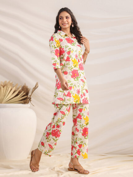 Ira Off- White Floral Cotton Co-ord set
