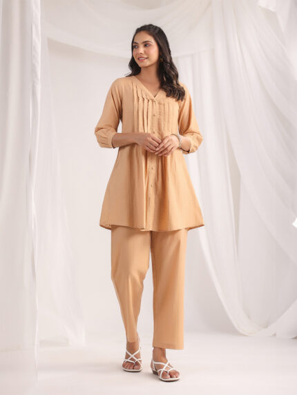 Kahira peach cotton jacquard Self design pleated Co-ord Set