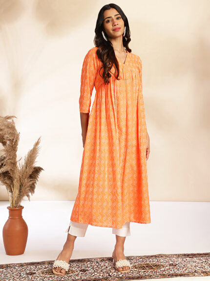 Kahira Cotton Woven Design Gathered Kurta