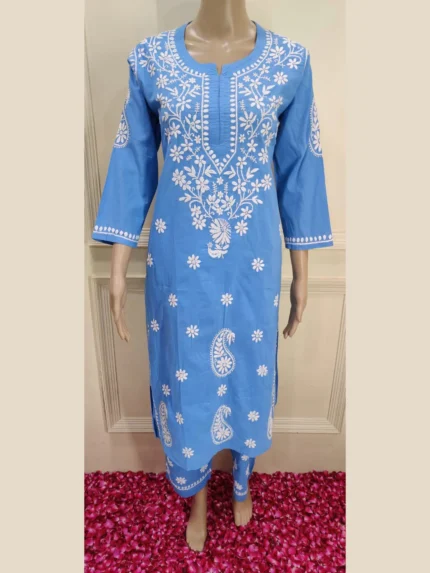 Roohi Hand-Embroidered Chikankari Cotton Kurta Set