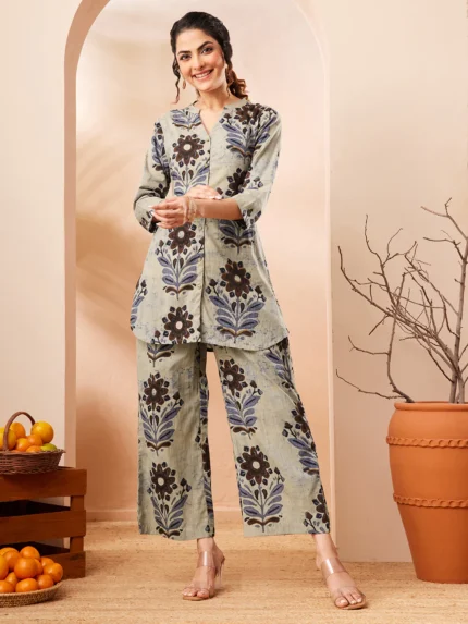 Shristi Multicolor Pure Cotton Floral Printed A-line Co-ord Set
